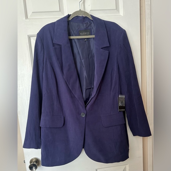 New! Eloquii Long Line One-Button Blazer in Evening Blue - Picture 3 of 5